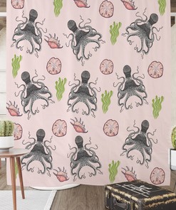 Pink Octopus Nautical Shower Curtain