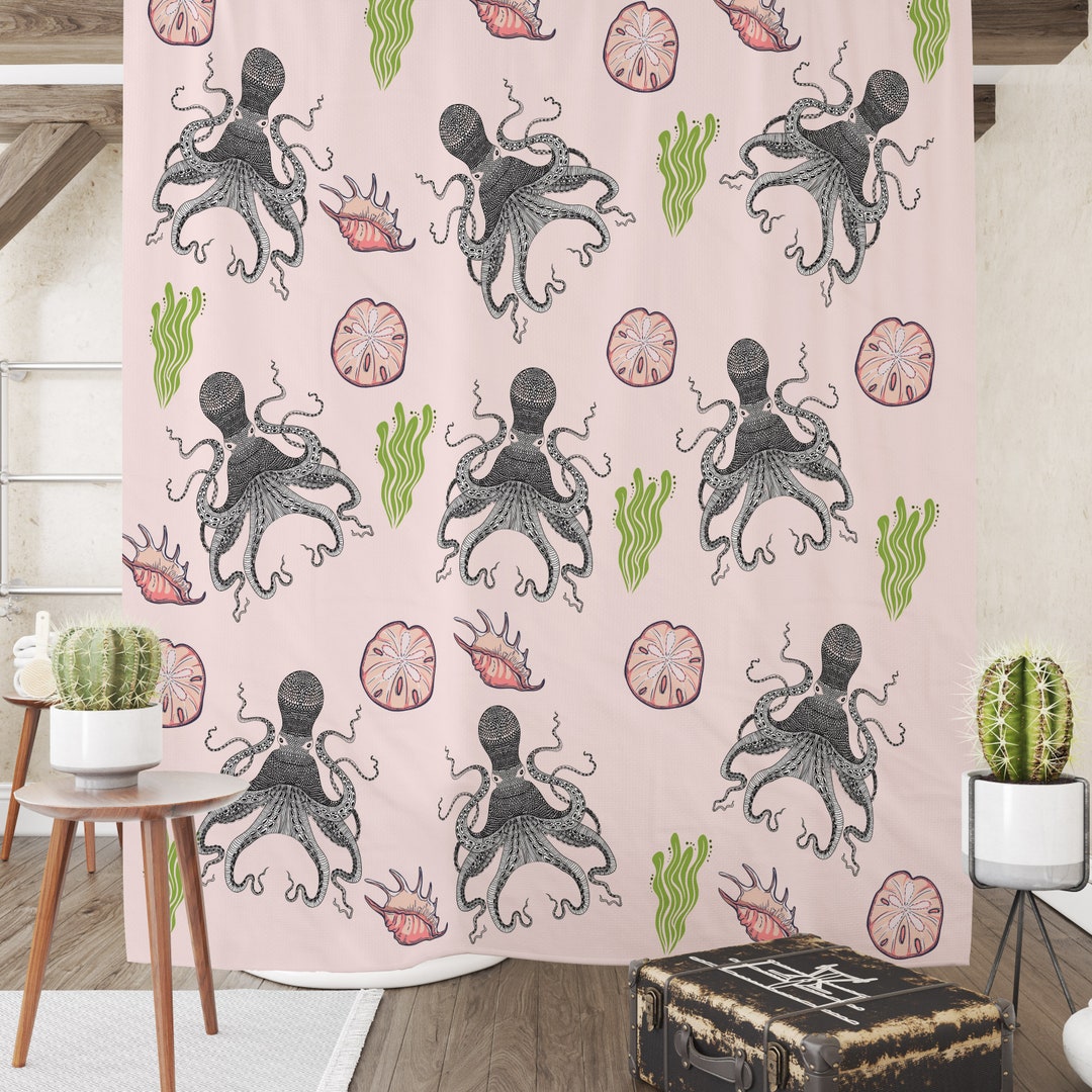 Pink Octopus Nautical Shower Curtain