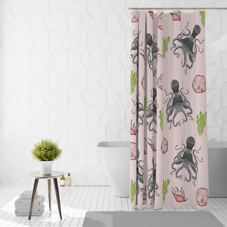 Pink Octopus Nautical Shower Curtain - Image 3