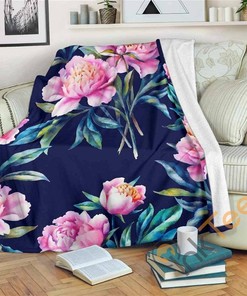 Pink Peony Floral Flower Pattern Sherpa Fleece Blanket Gifts for Family, for Couple