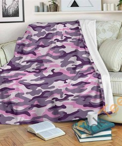 Pink Purple And Grey Camouflage Sherpa Fleece Blanket Gifts for Family, for Couple
