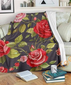 Pink Red Rose Floral Pattern Sherpa Fleece Blanket Gifts for Family, for Couple