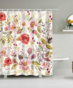 Pink Red Roses Floral Shower Curtain, Flowers Fabric Bathroom Curtain