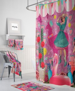 Pink Retro Theme Shower Curtain for Bathroom Decor, Home Decor