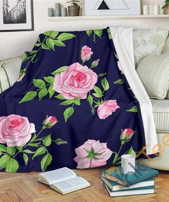 Pink Rose Floral Flower Pattern Sherpa Fleece Blanket Gifts for Family, for Couple