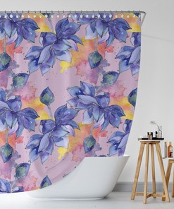 Pink Shower Curtain, Floral Bath Curtain, Blue Lotus Flowers Shower Curtain, Bath Decor, Floral Bathroom Decor