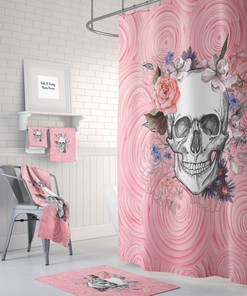 Pink Skull Shower Curtain, Skull Bathroom Decor