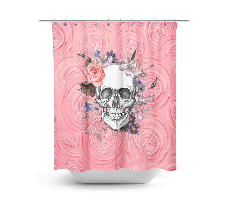 Pink Skull Shower Curtain, Skull Bathroom Decor - Image 2