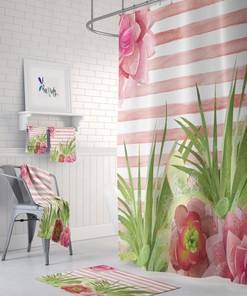 Pink Succulents Shower Curtain, Cactus Bathroom Decor
