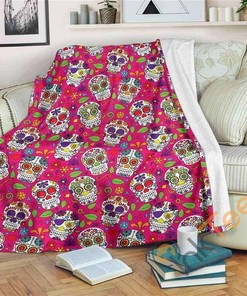Pink Sugar Skull Pattern Sherpa Fleece Blanket Gifts for Family, for Couple