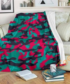 Pink Teal And Black Camouflage Sherpa Fleece Blanket Gifts for Family, for Couple