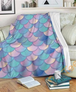 Pink Teal Mermaid Scales Pattern Sherpa Fleece Blanket Gifts for Family, for Couple