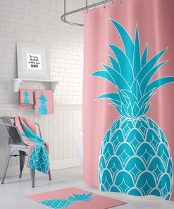 Pink Turquoise Pineapple Shower Curtain, Modern Bathroom Decor