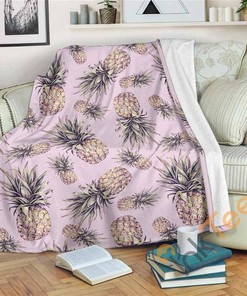 Pink Vintage Pineapple Pattern Sherpa Fleece Blanket Gifts for Family, for Couple