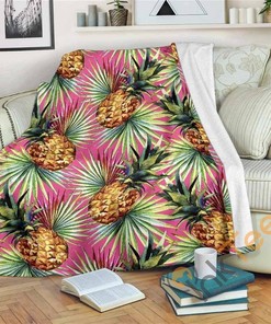 Pink Watercolor Pineapple Pattern Sherpa Fleece Blanket Gifts for Family, for Couple