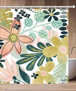 Pink Yellow Floral Shower Curtain, Bohemian Boho Flower Design, Home Bath Decor Accessories