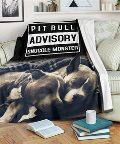 Pit Bull Advisory Snuggle Monster Funny Dog Lover Sherpa Fleece Blanket Gifts for Family, for Couple