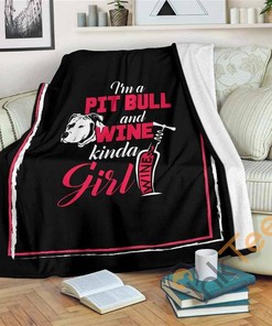 Pit Bull And Wine Kinda Girl Sherpa Fleece Blanket Gifts for Family, for Couple