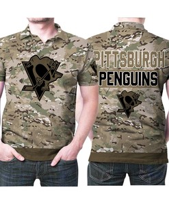 Pittsburgh Penguins Camouflage Veteran American Flag 3D All Over Print Polo Shirt