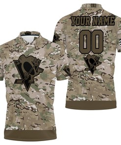 Pittsburgh Penguins Camouflage Veteran Personalized 3D All Over Print Polo Shirt