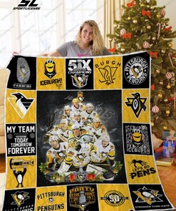 Pittsburgh Penguins Christmas Tree Let's Go Pens Quilt Blanket Bedding Set