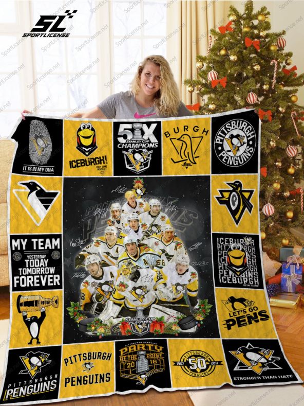 Pittsburgh Penguins Christmas Tree Let's Go Pens Quilt Blanket Bedding Set
