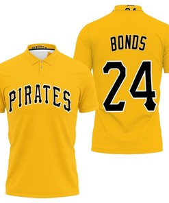 Pittsburgh Pirates Barry Bonds #24 Mlb Great Player Baseball Team Logo Majestic Official Gold 2019 Polo Shirt