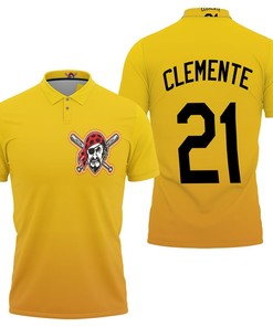 Pittsburgh Pirates Roberto Clemente #21 Great Player 2020 Mlb Baseball Team Logo Yellow Polo Shirt