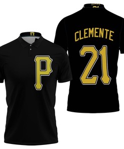 Pittsburgh Pirates Roberto Clemente #21 Mlb Great Player Baseball Team Logo Majestic Custom Black 2019 Polo Shirt
