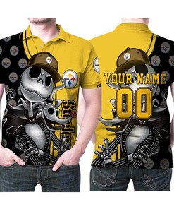 Pittsburgh Steelers America Football Team Nfl Logo Jack Skellington Personalzied Custom Name Pittsburgh Steelers Fans Lovers Polo Shirt