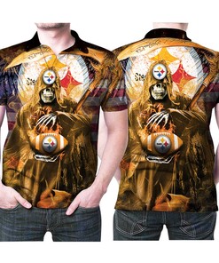 Pittsburgh Steelers Death Skull Holds Steelers Logo Ball Printed 3D All Over Print Polo Shirt