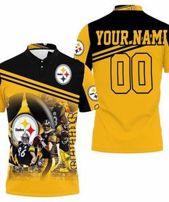 Pittsburgh Steelers Great Players 2020 Nfl Season Jersey American Flag Black And Yellow Personalized Polo Shirt