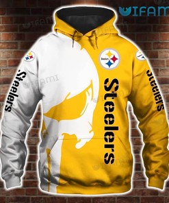 Pittsburgh Steelers Hoodie 3D Punisher Skull White Yellow Steelers Gift