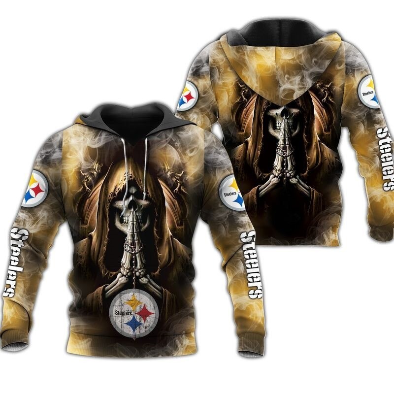 Pittsburgh Steelers Hoodie 3D Zip Hoodie Death Smoke Graphic Gifts for Fans