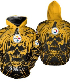 Pittsburgh Steelers Hoodie Halloween Pumpkin Skull Print Zip Hoodie