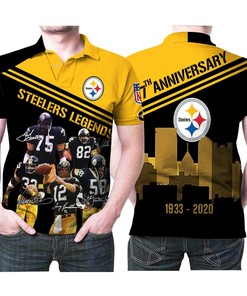 Pittsburgh Steelers Legends Signature 87th Anniversary 5 Legends Signed Printed 3D All Over Print Polo Shirt