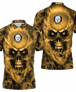 Pittsburgh Steelers Nfl Fans Skull 3D All Over Print Polo Shirt