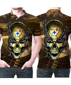 Pittsburgh Steelers Skull Chain Logo Printed 3D All Over Print Polo Shirt