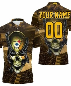 Pittsburgh Steelers Skull Chain Personalized 3D All Over Print Polo Shirt