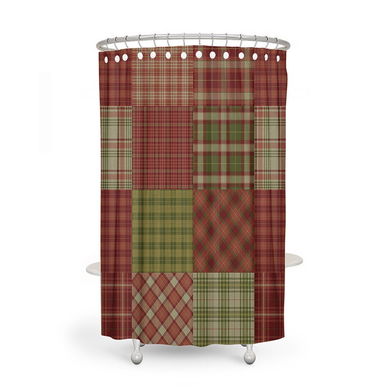 Plaid Autumn Shower Curtain Optional Add Baths, Towels - Image 2