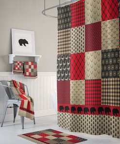 Plaid Woodland Shower Curtain Bathroom Decor Optional Set Buffalo Plaid