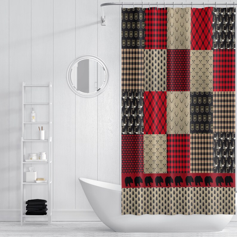 Plaid Woodland Shower Curtain Bathroom Decor Optional Set Buffalo Plaid - Image 2