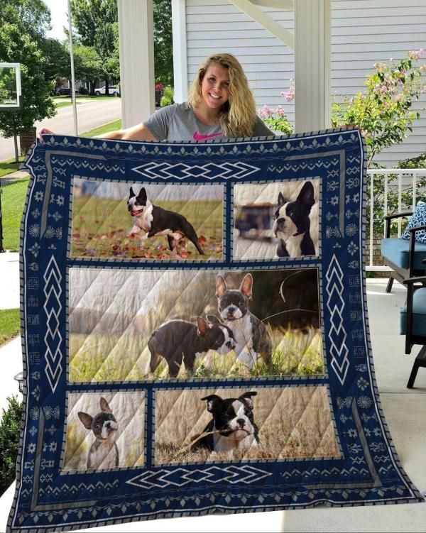Play On The Pampasgrass Boston Terrier Quilt Blanket
