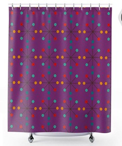 Plum ATOMIC STARBURST Shower Curtain MCM Bathroom, Modernist, Retro Bathroom, Bathroom Décor, Century Modern, Mod Vintage