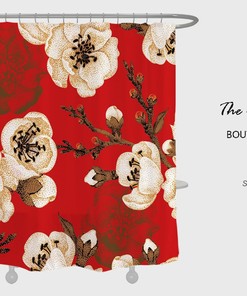 Plum Blossoms Shower Curtain, Fire Red Waterproof And Washable Shower Curtains Decor