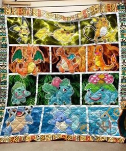 Pokemon Evolution Fans Quilt Blanket Bedding Set with 2 Pillowcases