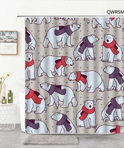 Polar Bear Wearing Scarf Shower Curtain, Arctic Winter Animal Carnivore Alaska, Bath Tub Curtain, Home Bathroom Decor