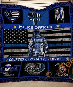 Police Officer Courtesy Loyalty Quilt Blanket Bedding Set