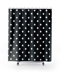 Polka Dot Shower Curtain, Rockabilly Accessories, Black White Shower Curtain, Rockabilly Girl Gift, Rockabilly Decor