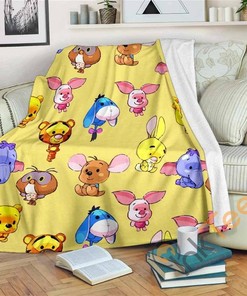Pooh Piglet Tigger Rabbit Eeyore Premiums Sherpa Fleece Blanket Gifts for Family, for Couple